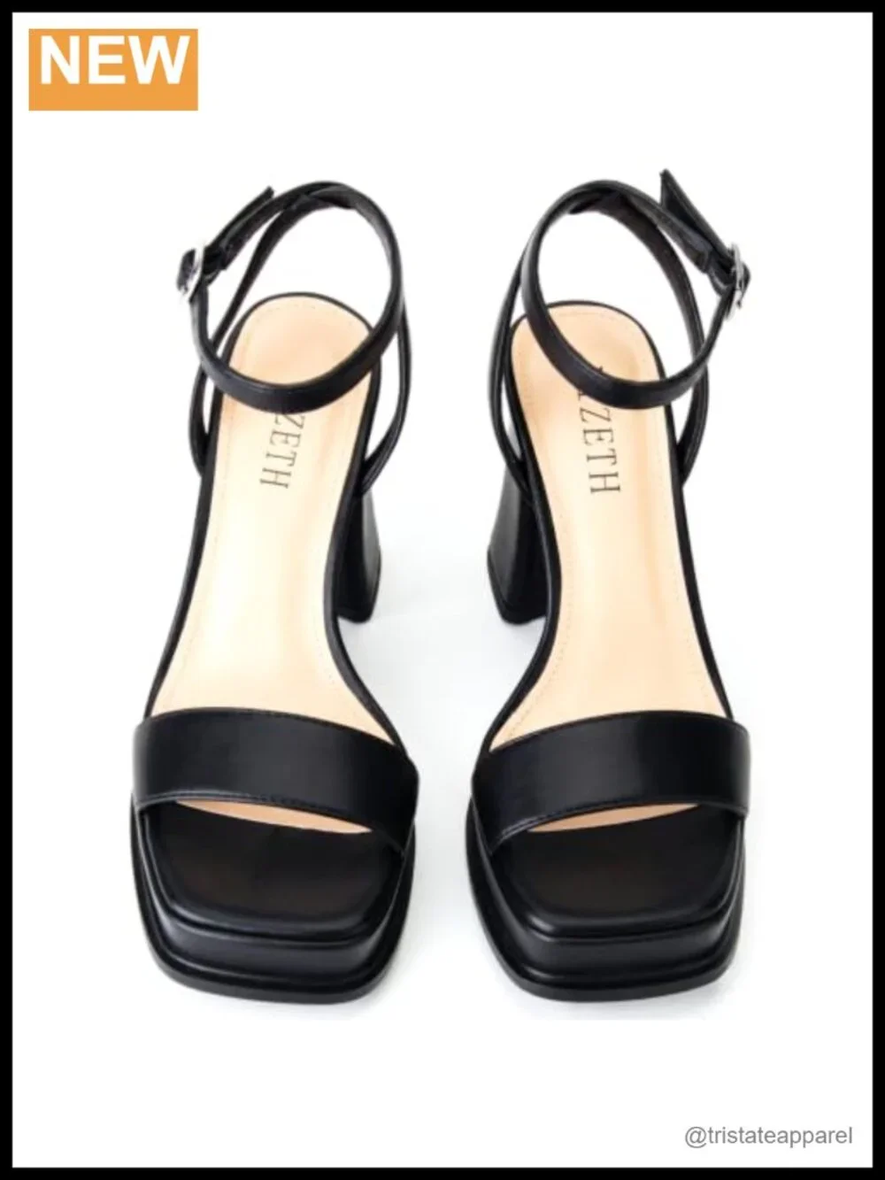 Faux Leather Platform Strappy Sandals Square Open Toe Chunky Block Heel